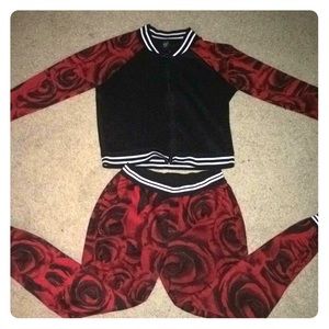 Red floral two piece set